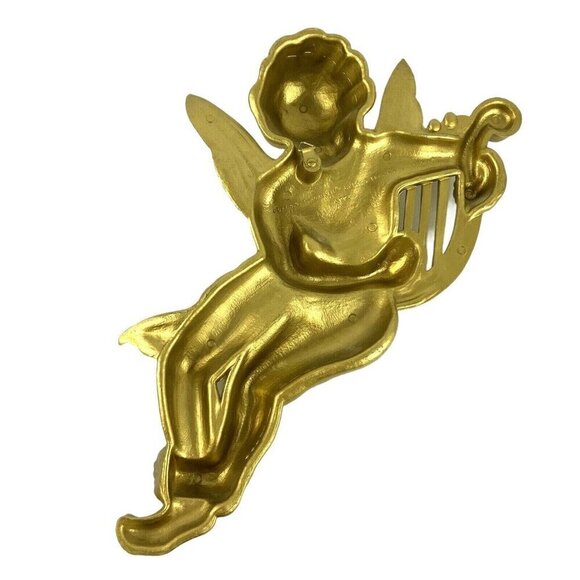 Vintage Syroco 2 Gold Cherubs Angels 4775 Harp Trumpet Plastic Wall Decor 1963 - Picture 6 of 7